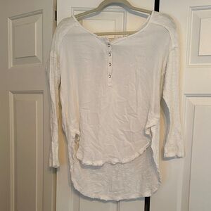 Free People White Long Sleeve Henley Top